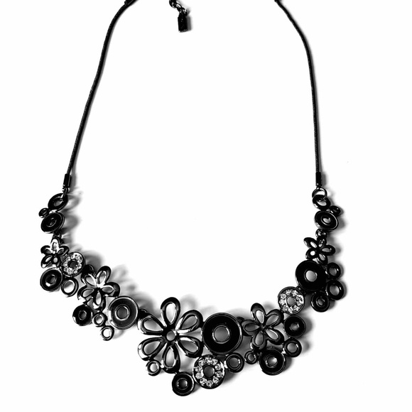 SPOUTNIK Titanium Black Chain Link Circles & Floral Shapes Rhinestone Necklace - Picture 5 of 8